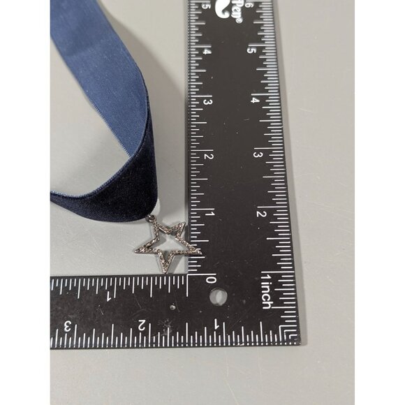 ZARA Blue Velvet Choker Necklace Rhinestone Star Charm Pendant Necklace 15 in - Picture 9 of 10
